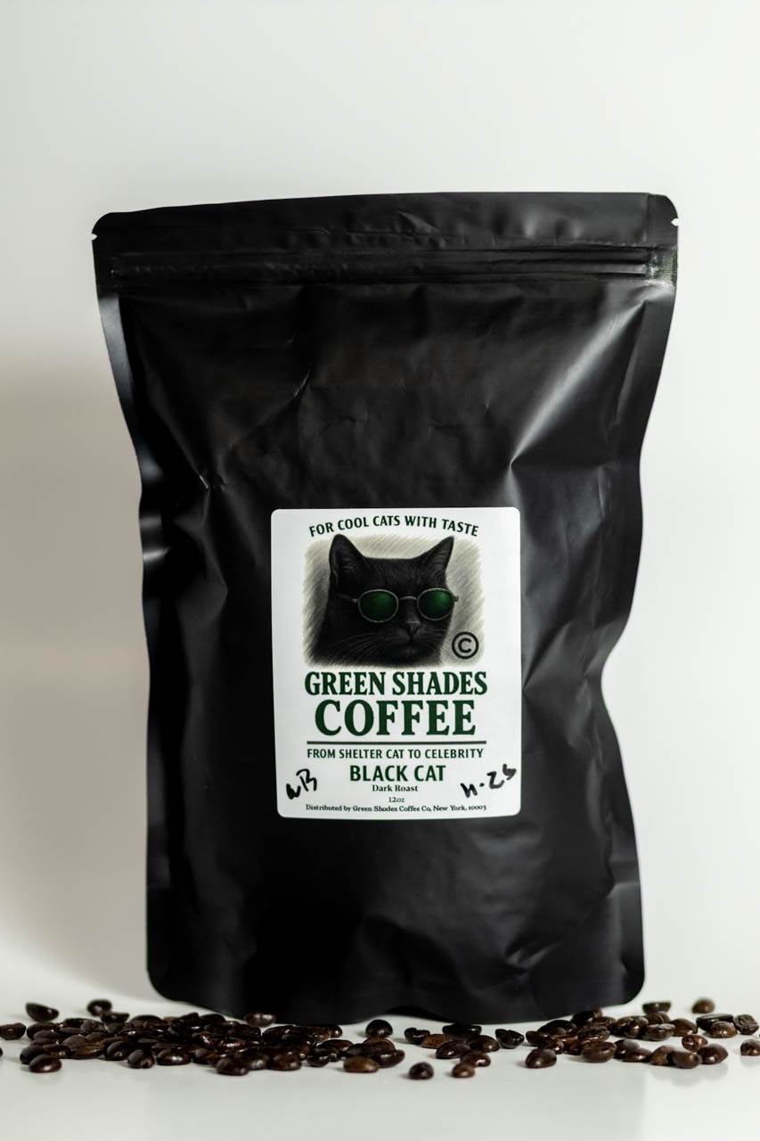 Black Cat dark roast coffee beans